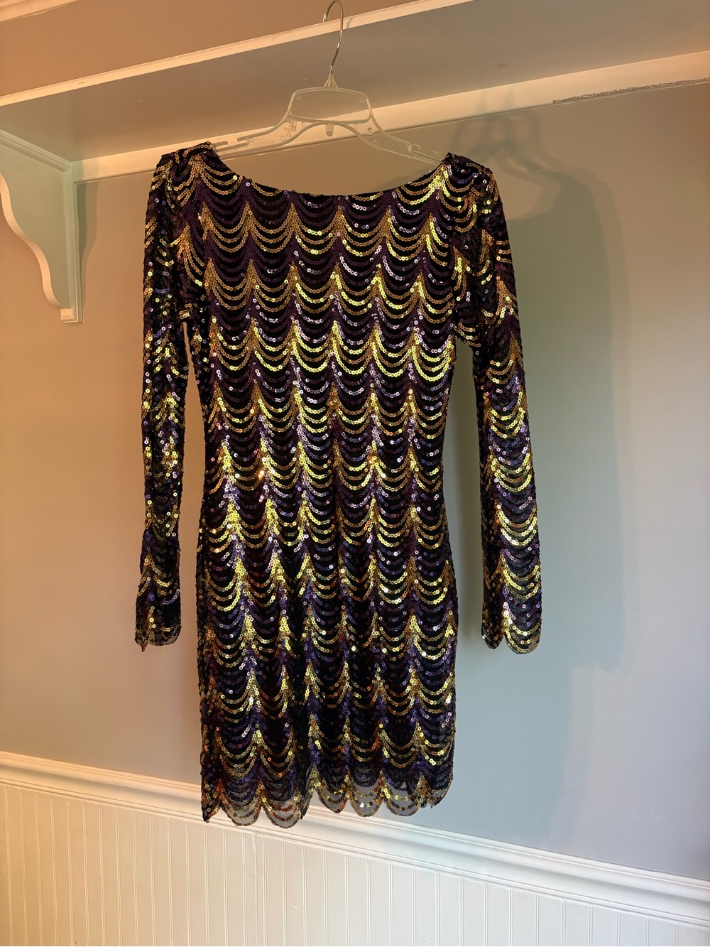 Mardi Gras Black Mini Dress with Gold & Purple Sequins
